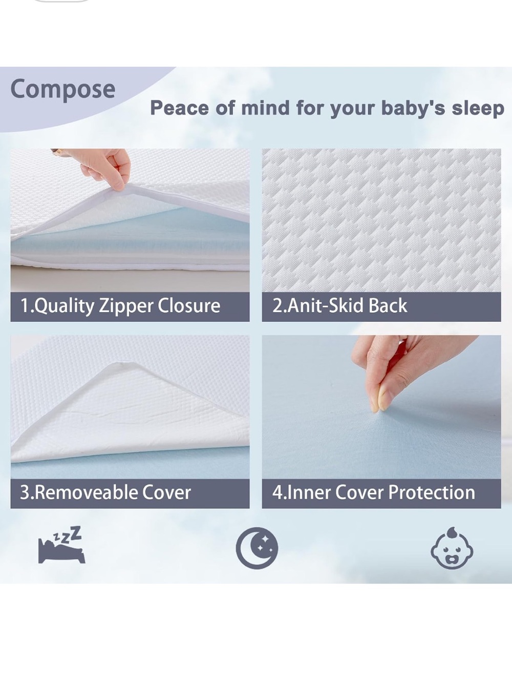 Baby Bassinet Mattress, 47 x 23.6 Inch, Gel Memory Foam, Rectangle - Picture 3 of 7
